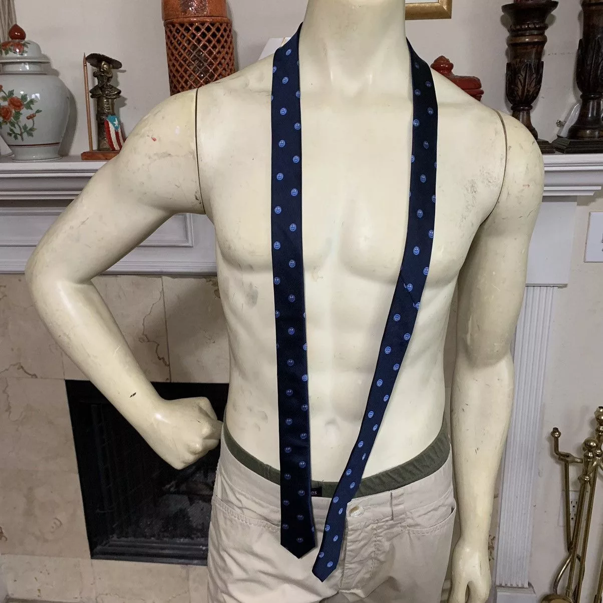 Designer Ties Pocketsquares Designer Wolczanka Smiley Faces super Skinny tie Blue