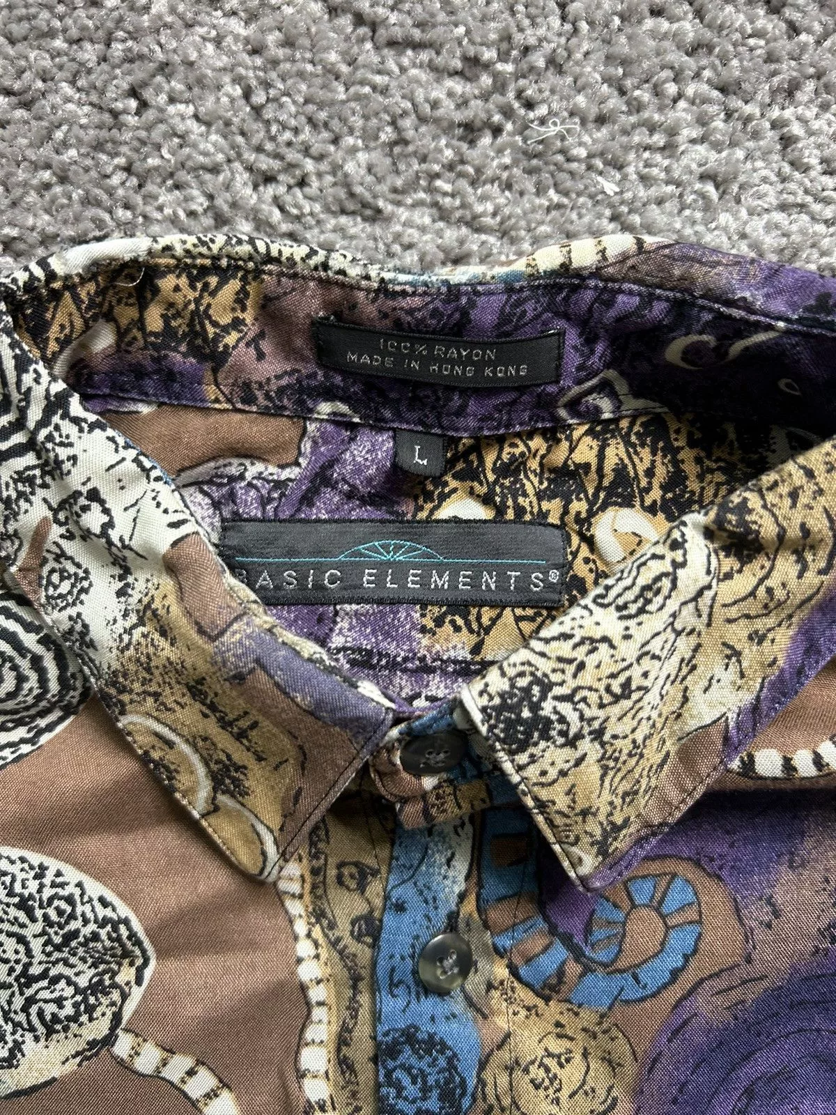 Vintage Shirts Button Ups Vintage 70s/80s Rayon Button Up Basic Elements Hong Kong Art Multi
