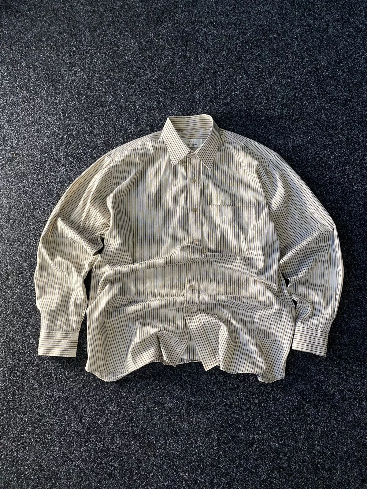 Valentino Shirts Button Ups Valentino × Vintage Vintage 90s Valentino Luxury Striped coffe Button Up Shirt Beige