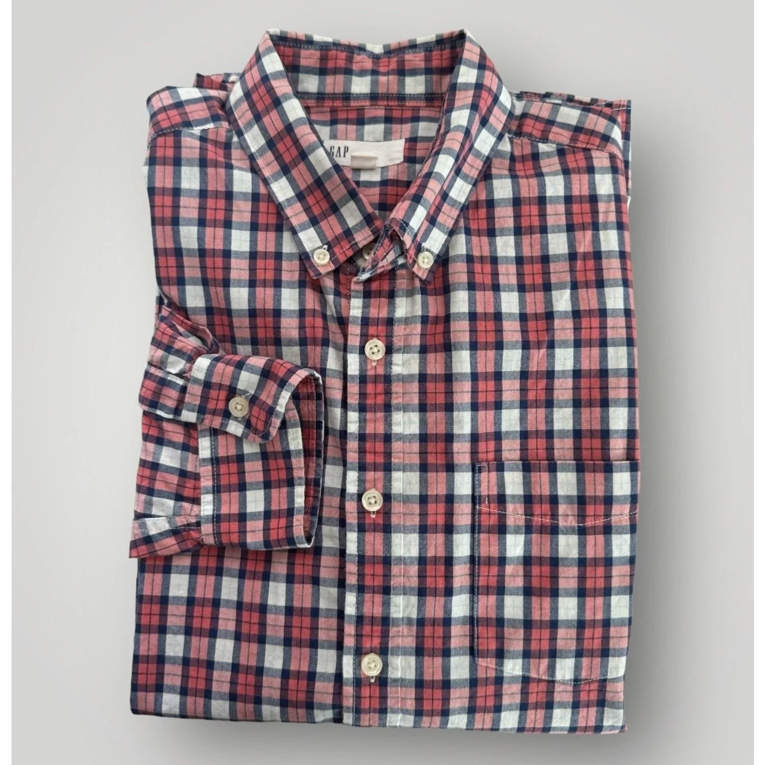 Gap Shirts Button Ups Gap Men's Check Button-Down Shirt Large Pink