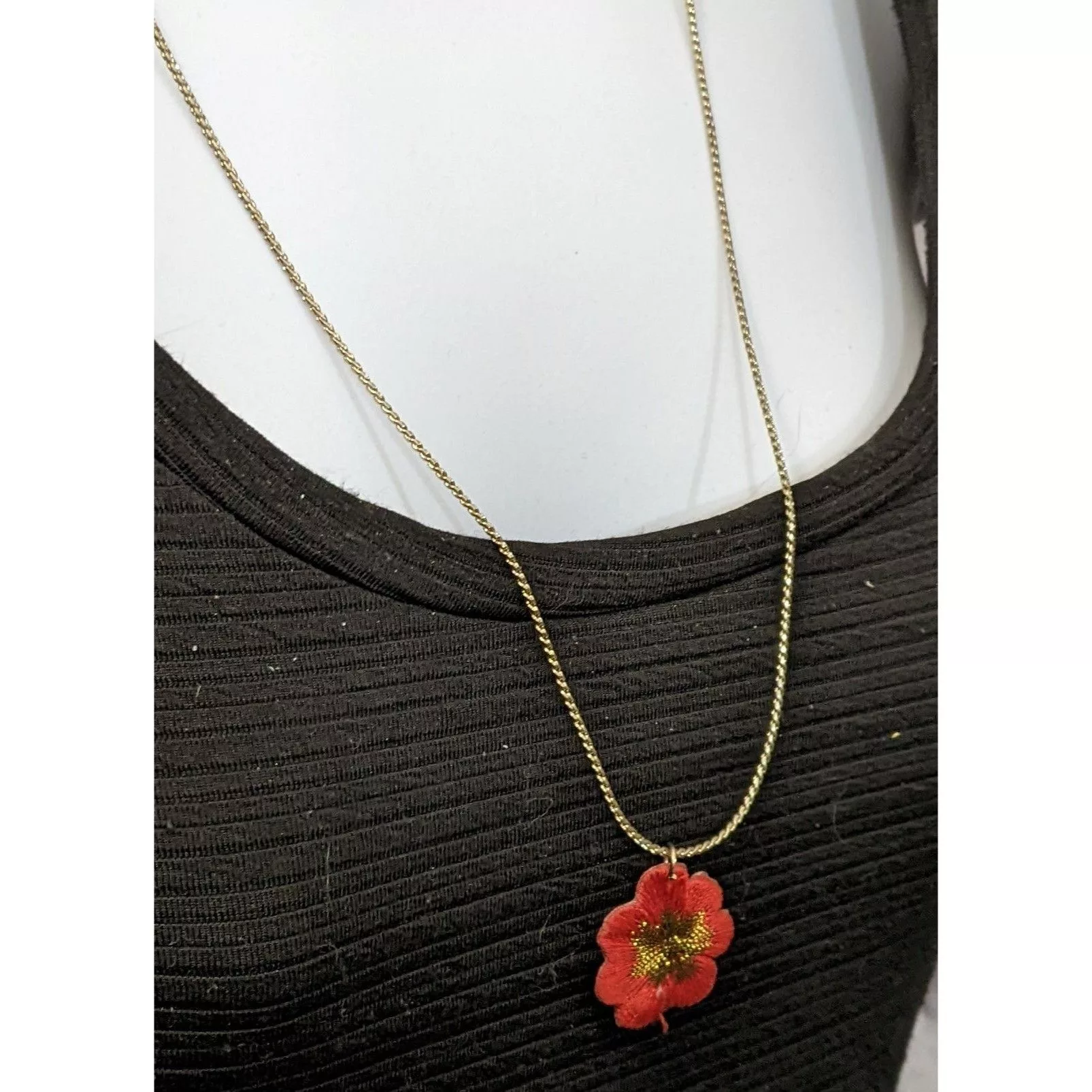 Other Necklaces Other Red Minimalist Embroidered Flower Necklace