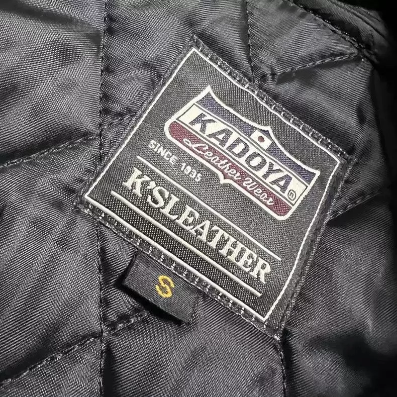 Kadoya Leather Jackets kadoyaDiamond lattice straight lapel leather coat Black