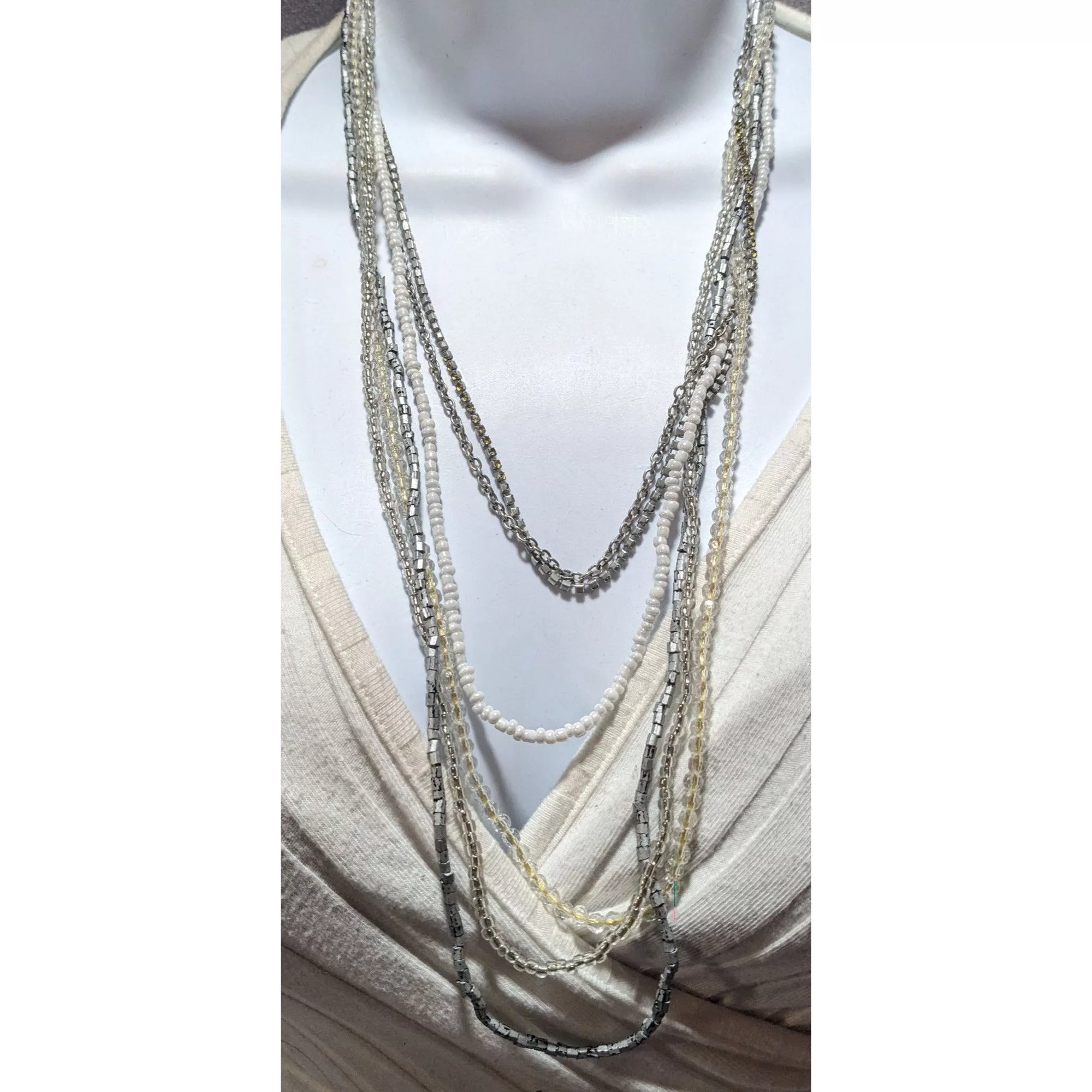 American Eagle Outfitters Necklaces American Eagle Outfitters AEO Multilayer Bohemian Glass Beaded Necklace White