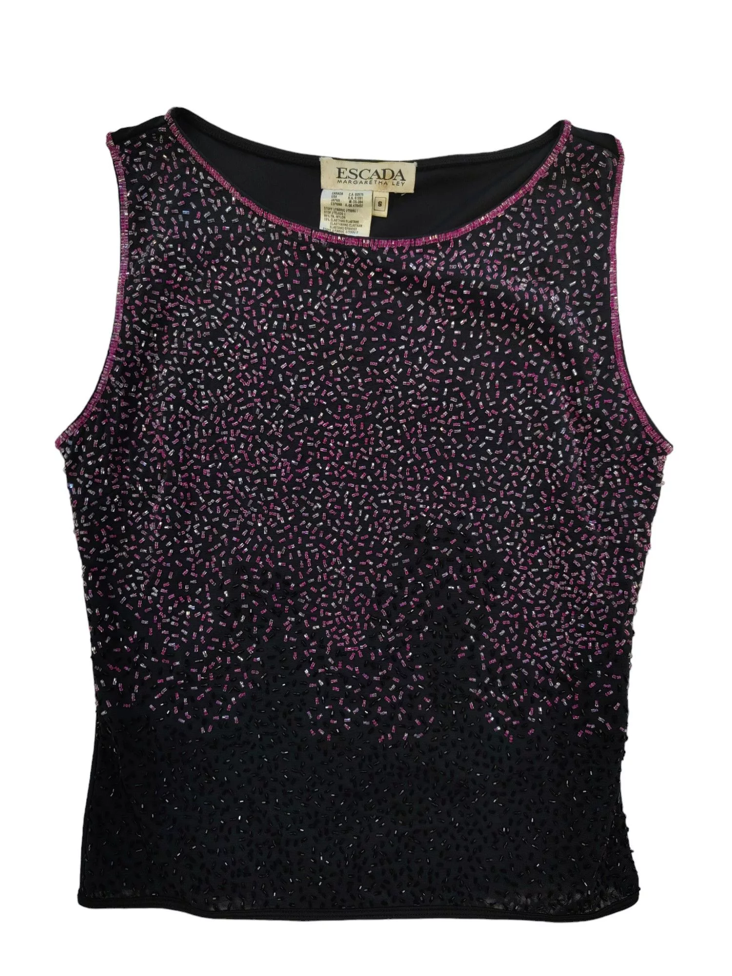 Escada Tank Tops Escada Black Top With Violet Sequenced Front