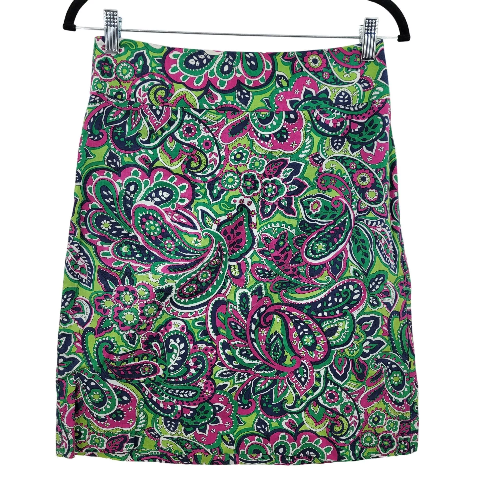 Talbots Mini Skirts Talbots Petite Skirt 4P Green Pink Graphic Paisley Cotton