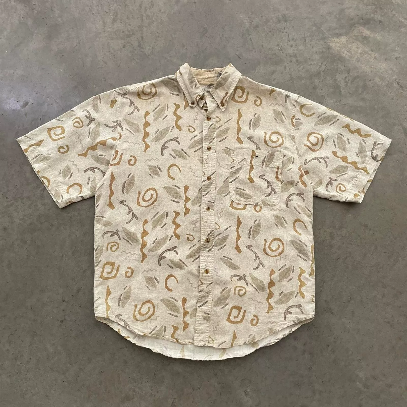 Bugle Boy Shirts Button Ups Vintage Bugle Boy Company Beige Patterned Shirt White