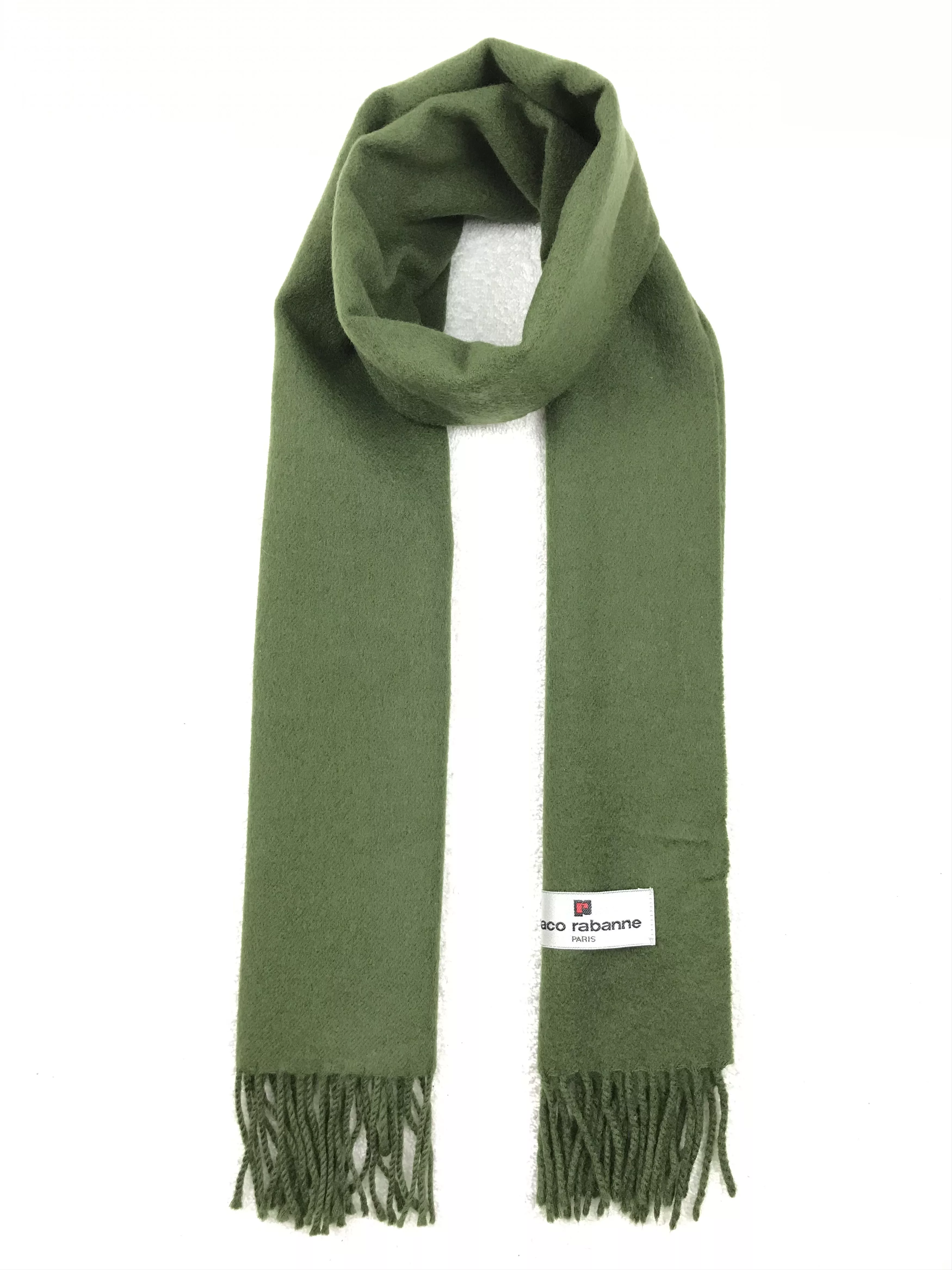 Designer Gloves Scarves Designer × Vintage PR1302 Vintage Paco Rabanne Scarf Muffler Wool Cashmere Green
