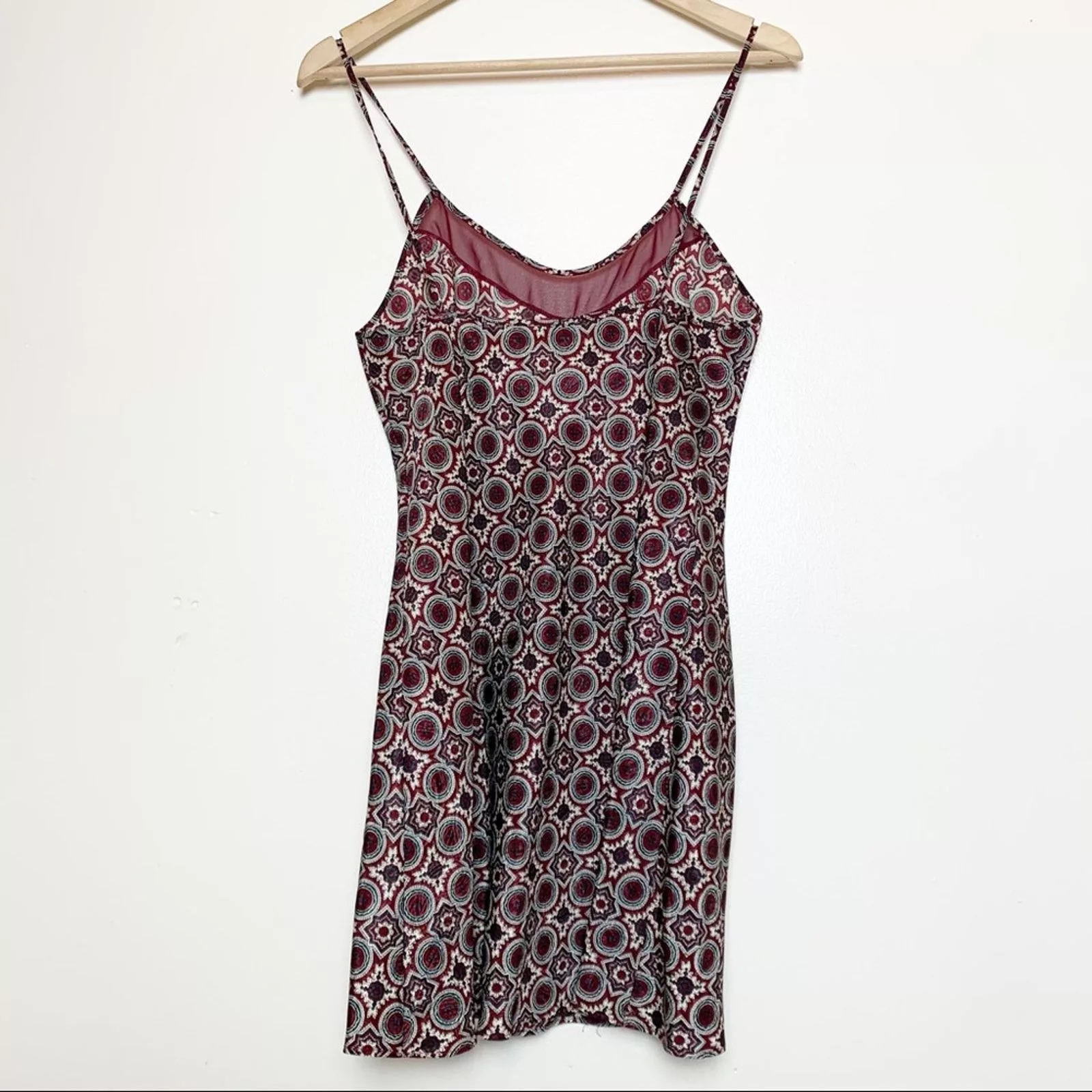 Vintage Socks Intimates Vintage Wine Print Slip Dress Nightgown Women's Small Red