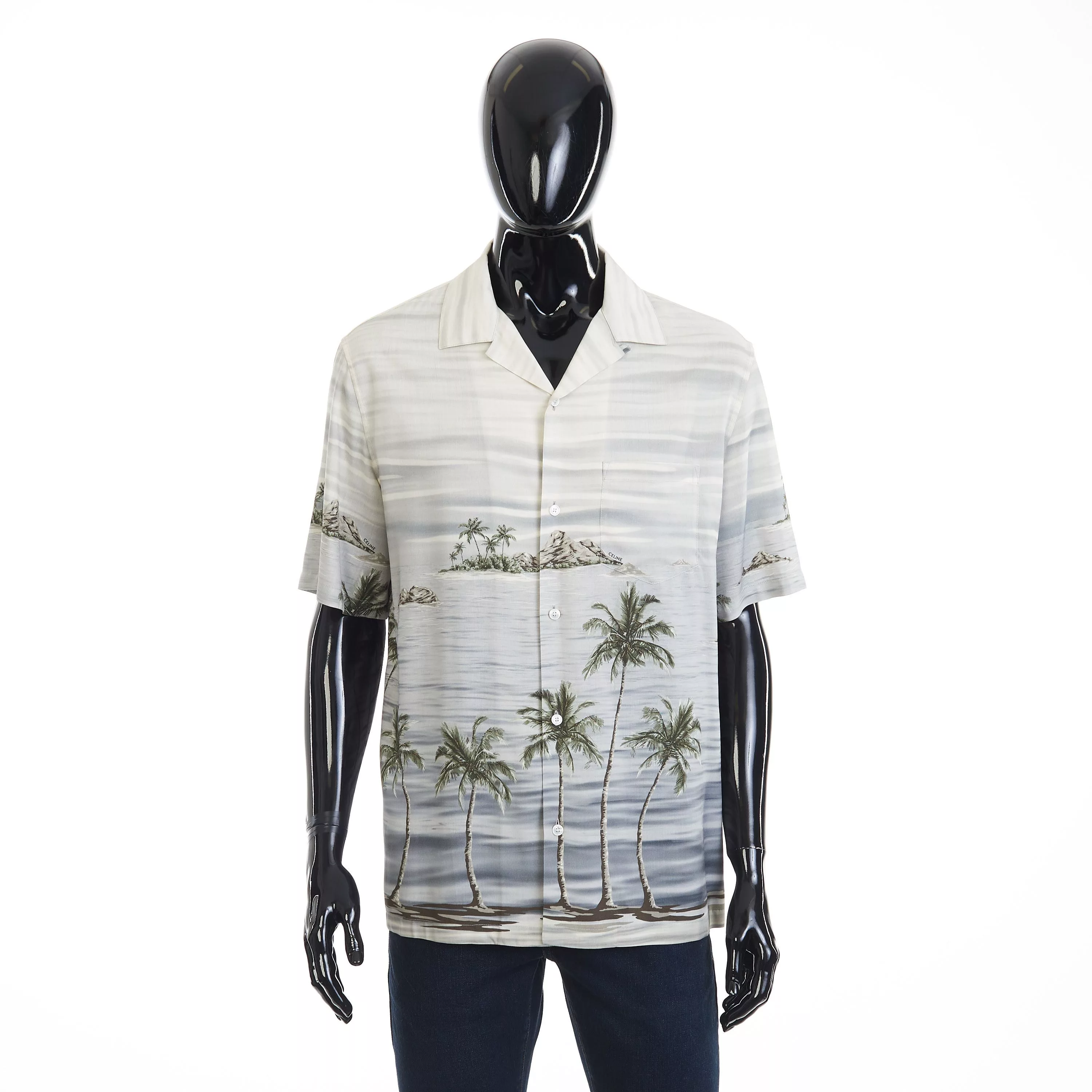 Celine Shirts Button Ups Celine Loose Hawaiian Shirt - Archipelago Print Viscose Gray
