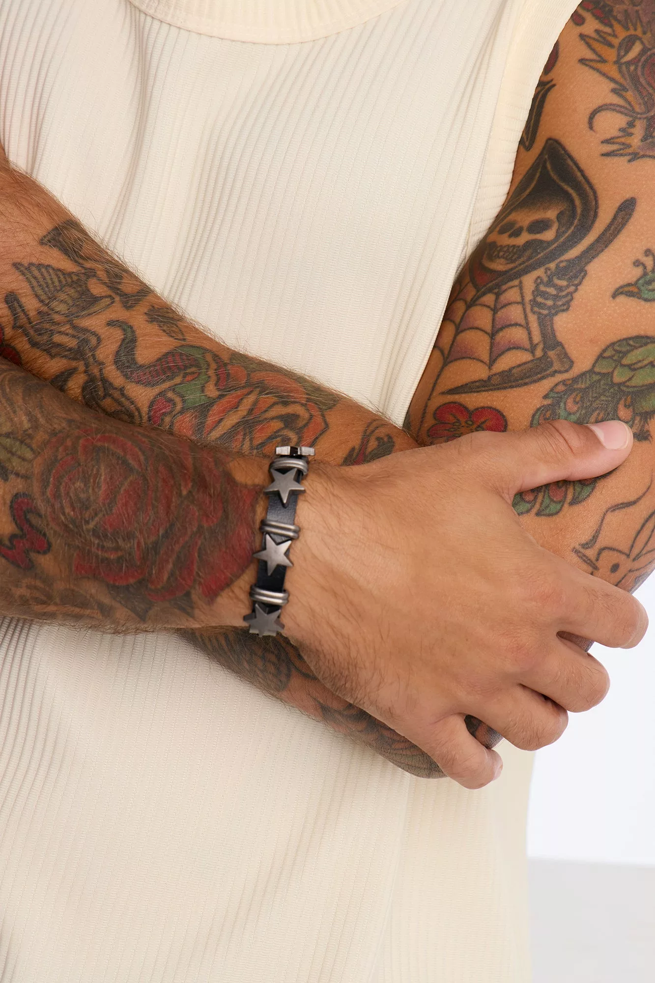 Seeing Stars Leather Bracelet - Black/Silver