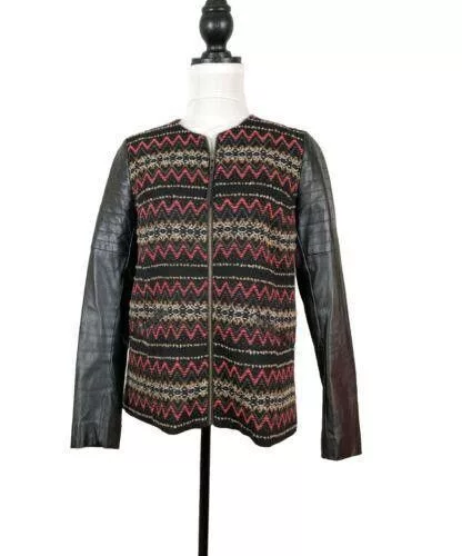 Designer Jackets Designer Ella Moss Jacket Size Small Chevron Pattern Faux Leather Brown