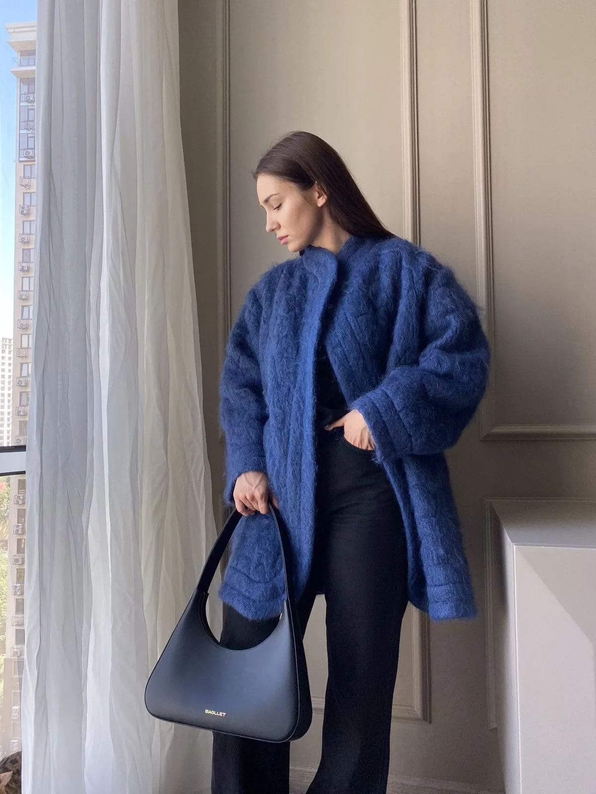 Yves Saint Laurent Fur Faux Fur Yves Saint Laurent Saint Laurent Rive Gauche Mohair Coat Quilted Blue Luxury