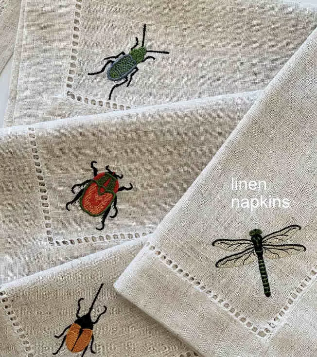 Insect Embroidered Coasters and Dinner Napkins 4/set