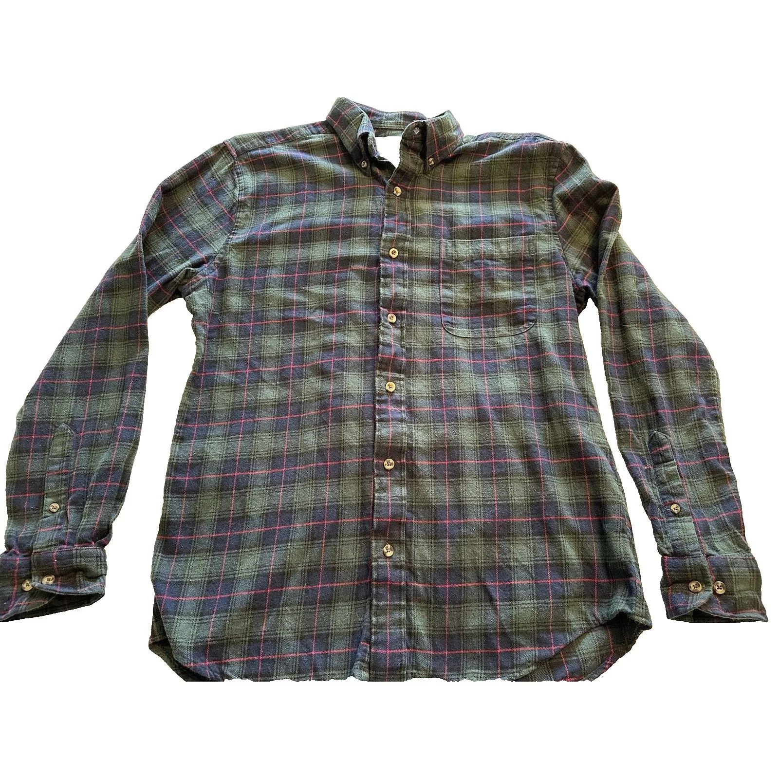 Saddlebred Shirts Button Ups Saddlebred Button Flannel Shirt Green/Navy Blue Plaid Medium