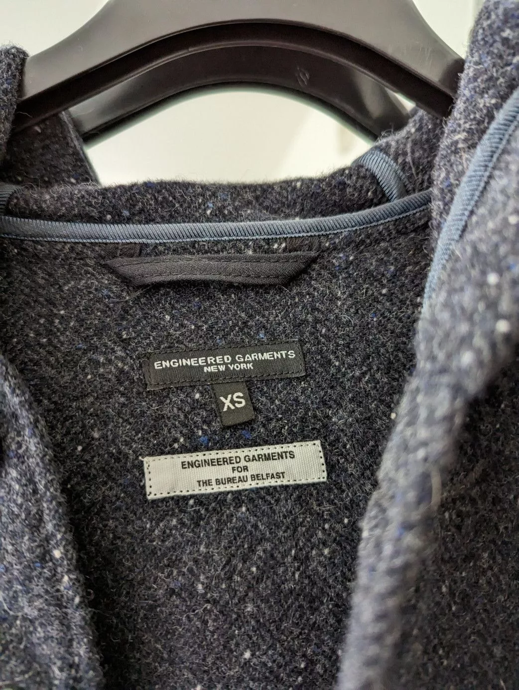 Engineered Garments Parkas Engineered Garments Navy Herringbone Donegal Wool Tweed Madison Parka Blue