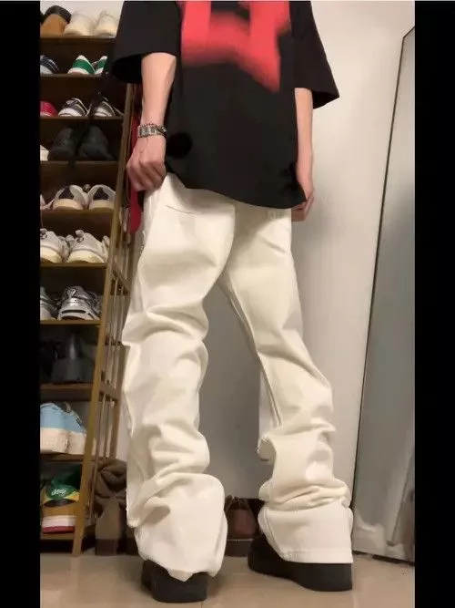 Japanese Brand Denim Japanese Brand × Jean Street style irregular zipper micro-flared jeans White Streetwear