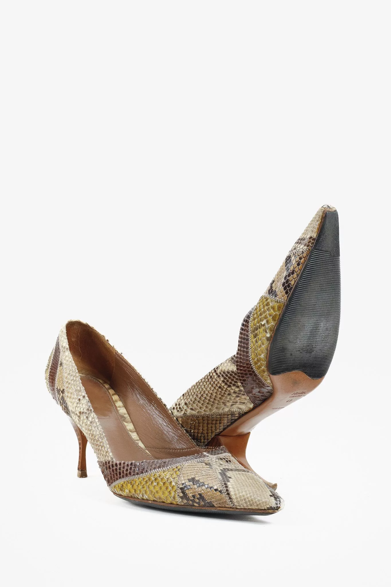 Prada Heels Prada Brown Patchwork Python D'Orsay Pumps Multi