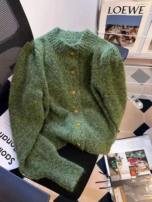 Designer Sweaters Designer × Japanese Brand × Vintage Retro texture long sleeve knitted sweater Green
