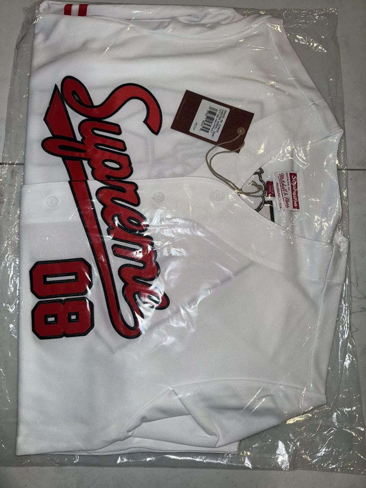 Mitchell & Ness Jerseys Mitchell & Ness × Supreme Supreme x Mitchell & Ness Downtown Hell Baseball Jersey White