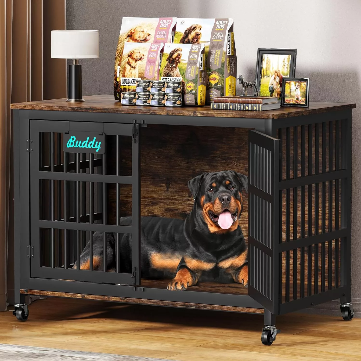 EasyCom Dog Crate Furniture Heavy Duty Indoor Kennel Escape-Proof Chew-Proof
