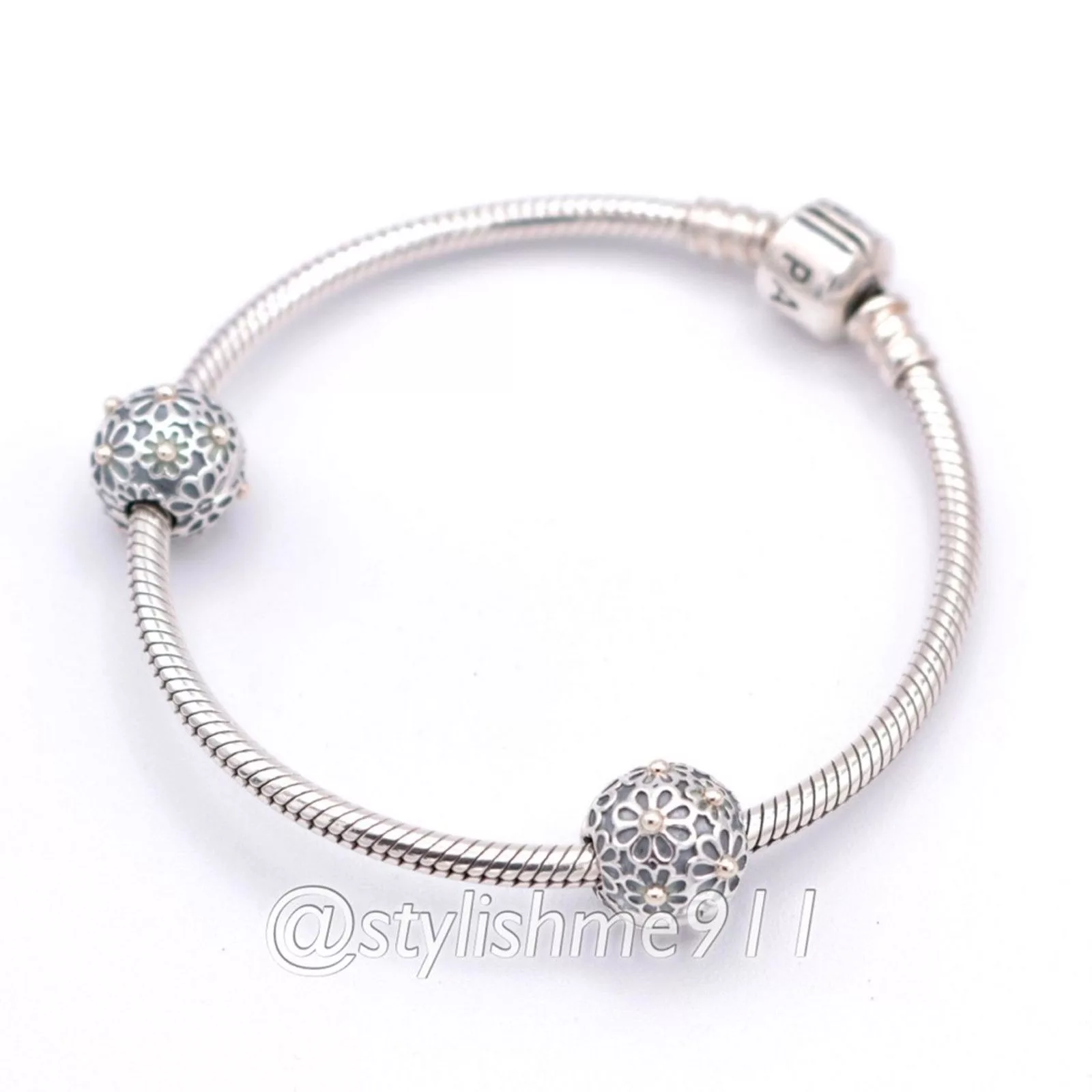 pandora Charms Authentic PANDORA Lazy Daisy Clip with 14K Gold Silver