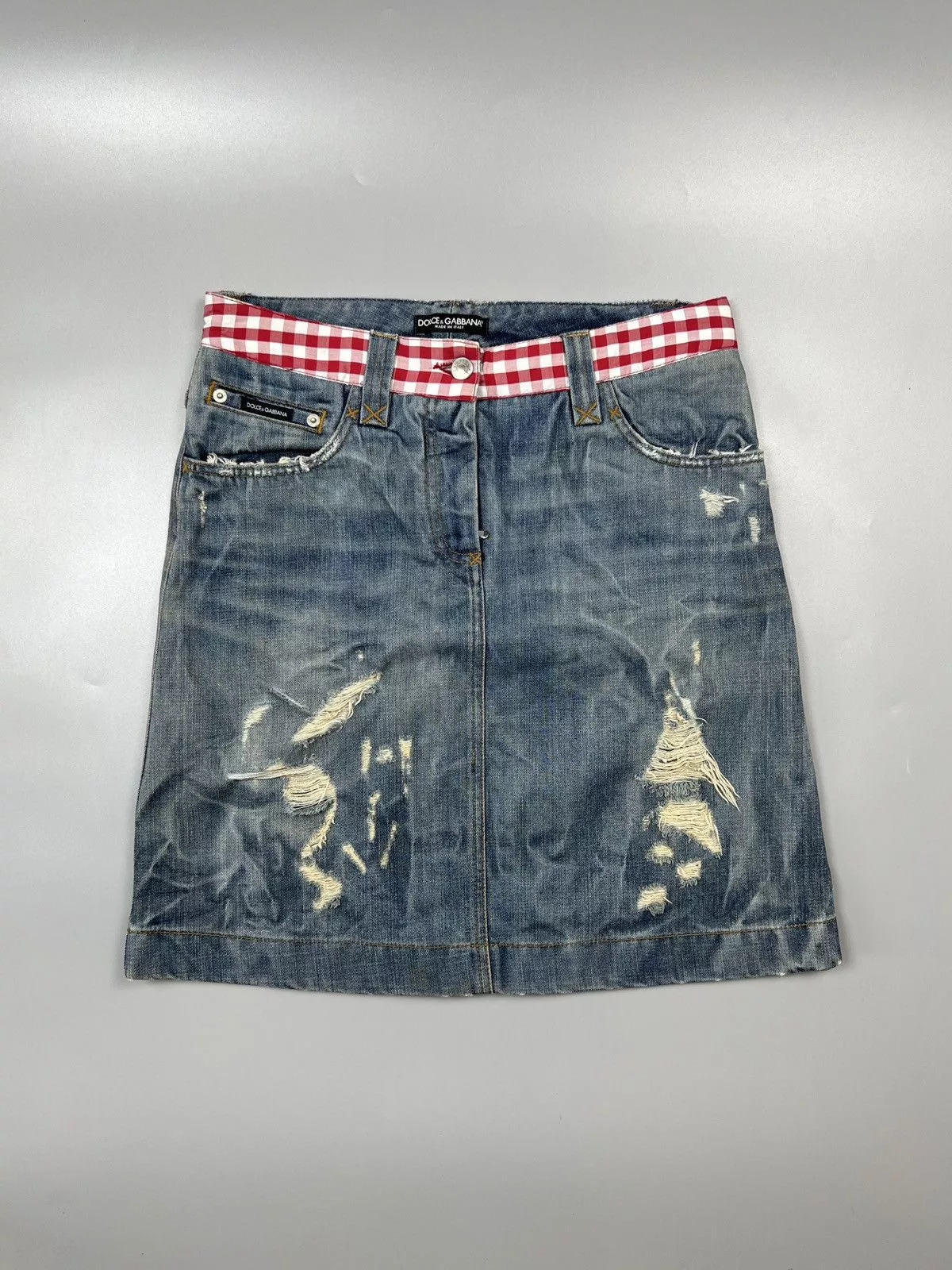 Dolce & Gabbana Mini Skirts Dolce & Gabbana Distressed Denim Jeans Skirt (Y0412) Blue