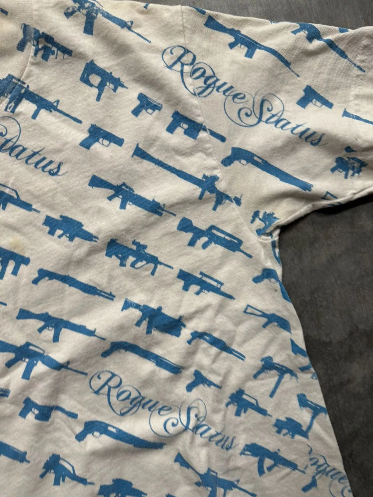 Rogue Status Short Sleeve T Shirts Rogue Status × Vintage Vintage Y2K Rogue Status Gun All Over Print T Shirt White