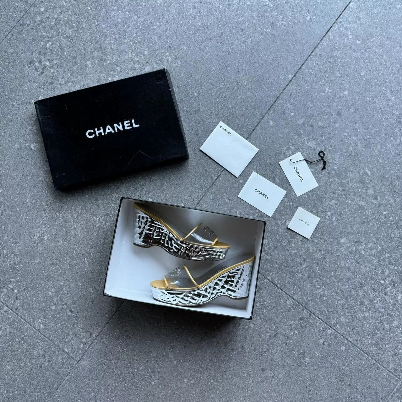 Chanel Sandals Chanel 2000s Platform Wedge Sandal Silver