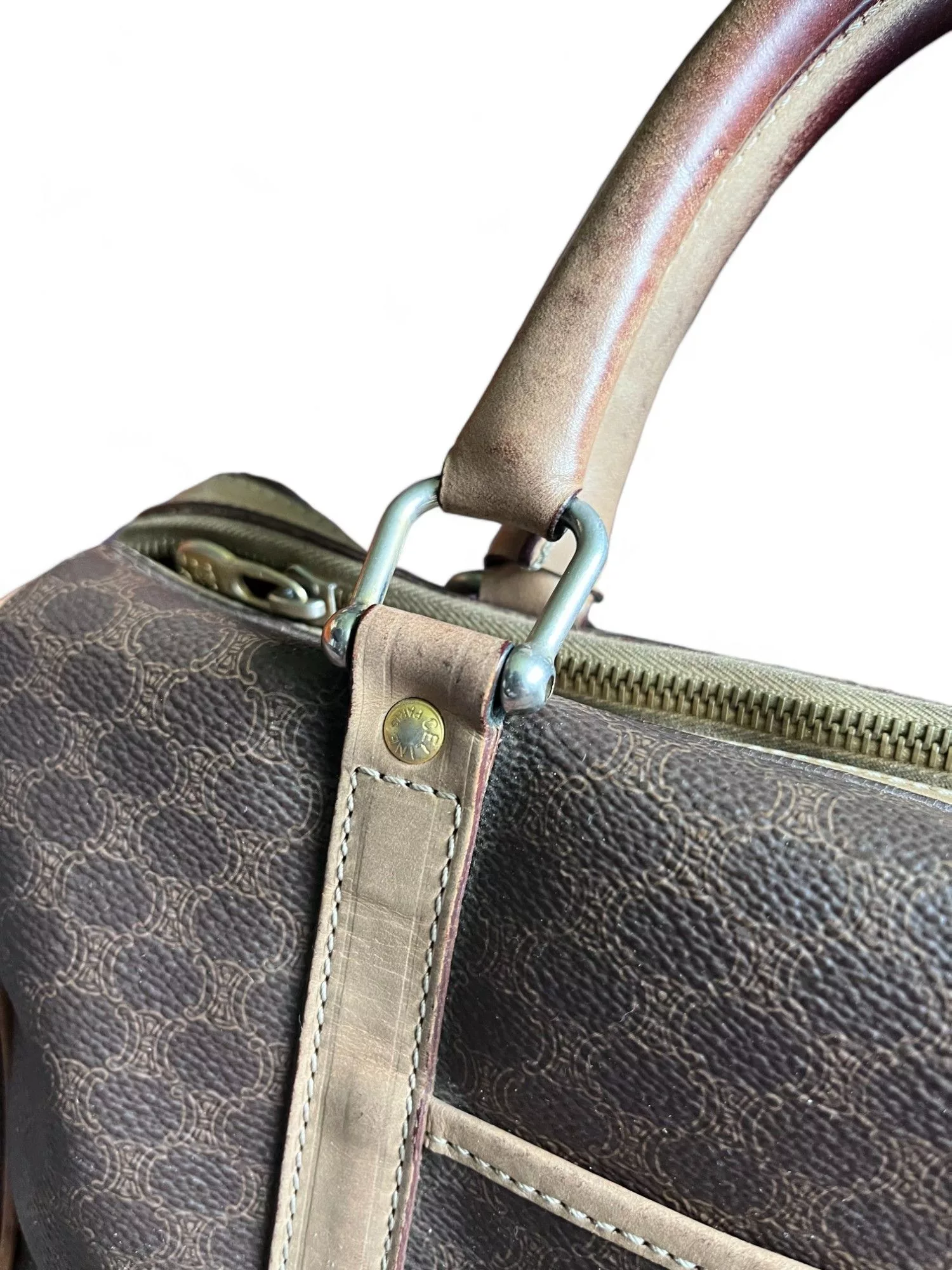 Celine Handle Bags Celine - Mini Boston Handbag Brown Beige Leather Monogram