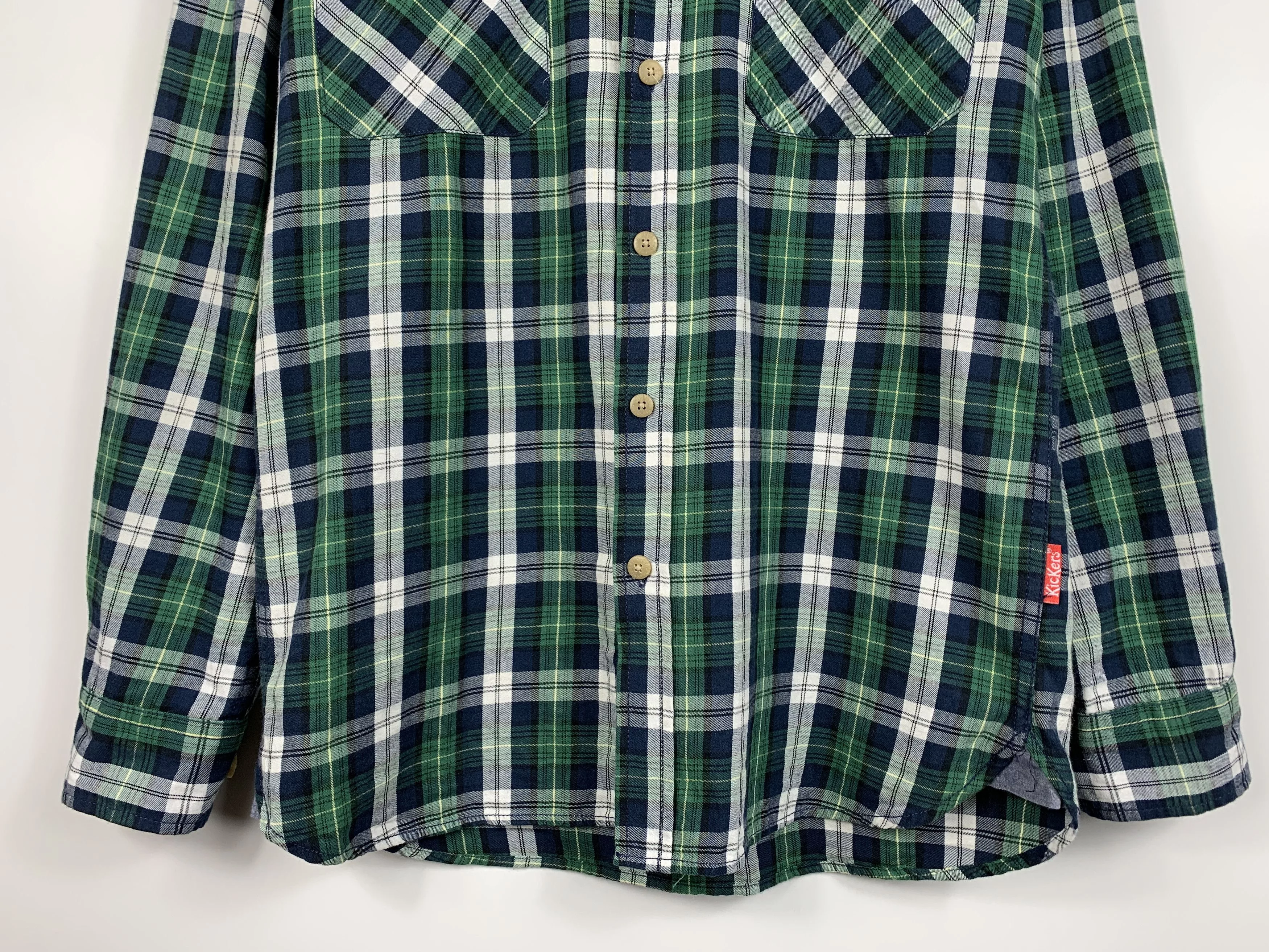 Kickers Shirts Button Ups KICKERS Long Sleeve Button Down Check Shirt Green Size S