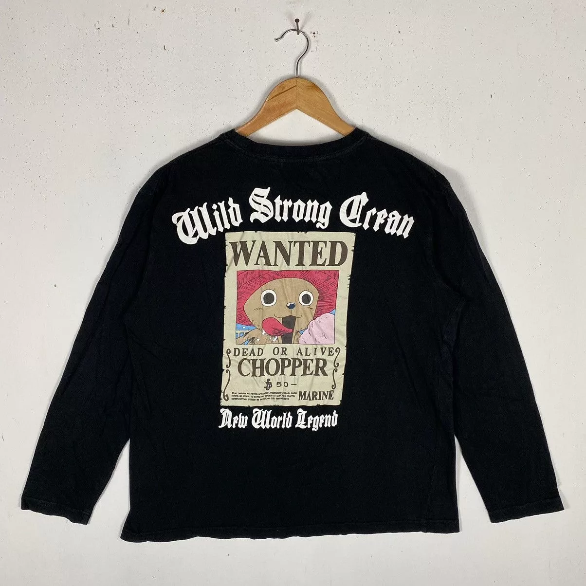 Anime Long Sleeve T Shirts Anime × One Piece × Vintage VINTAGE ONE PIECE TONY CHOPPER BOUNTY HUNTER POSTER TEE Black