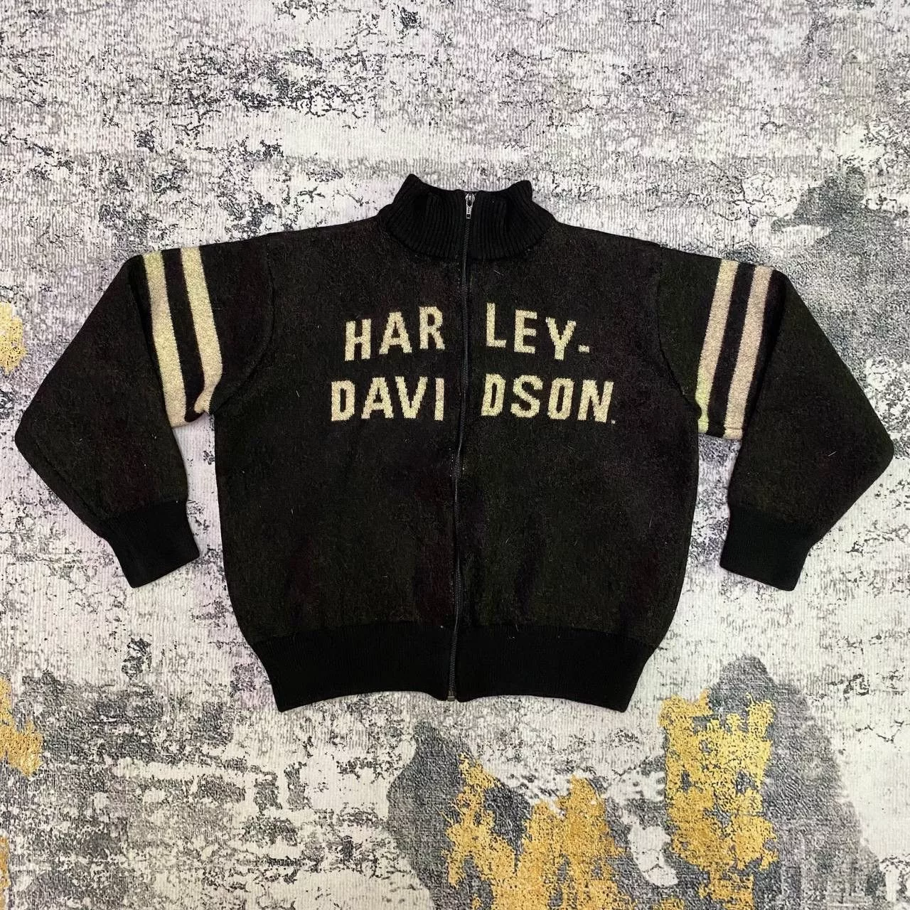 Harley Davidson Bombers Harley Davidson × Vintage Z92 VTG HARLEY DAVIDSON WOOL VARSITY JACKET Black