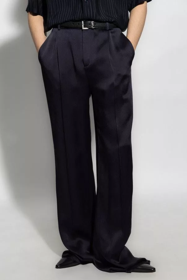 Saint Laurent Paris Casual Pants Saint Laurent Paris o1s1wg110724 Flared Pants in Crepe Satin in Navy Blue