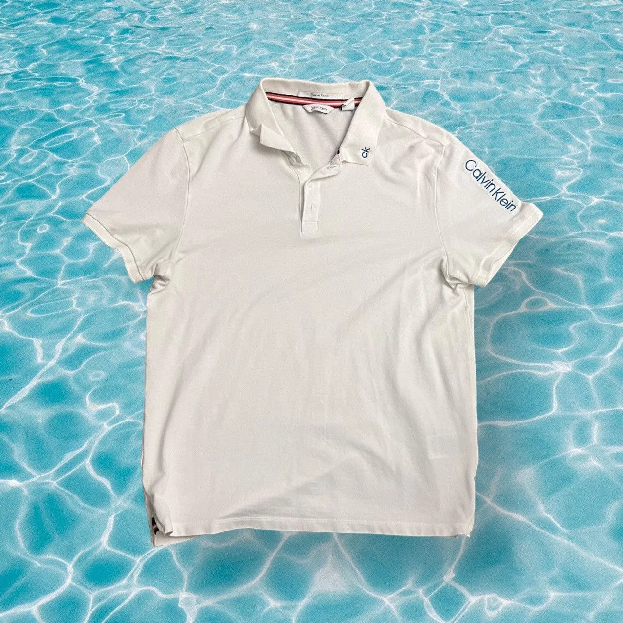 Calvin Klein Polos Calvin Klein Shoulder Print White Polo Shirt