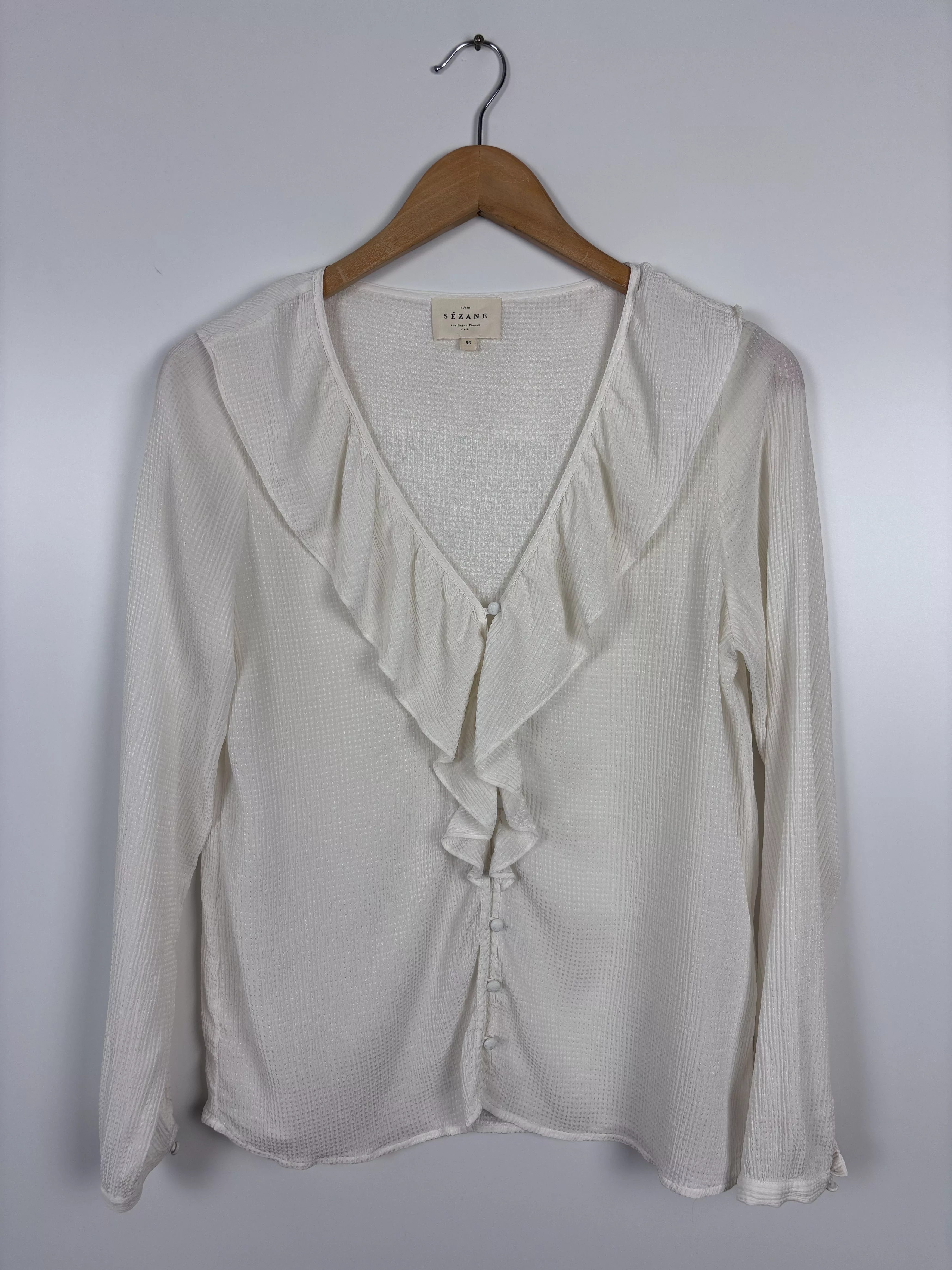 Sezane Blouses Womens Sezane Blouse Button Shirt Viscose White Size 36