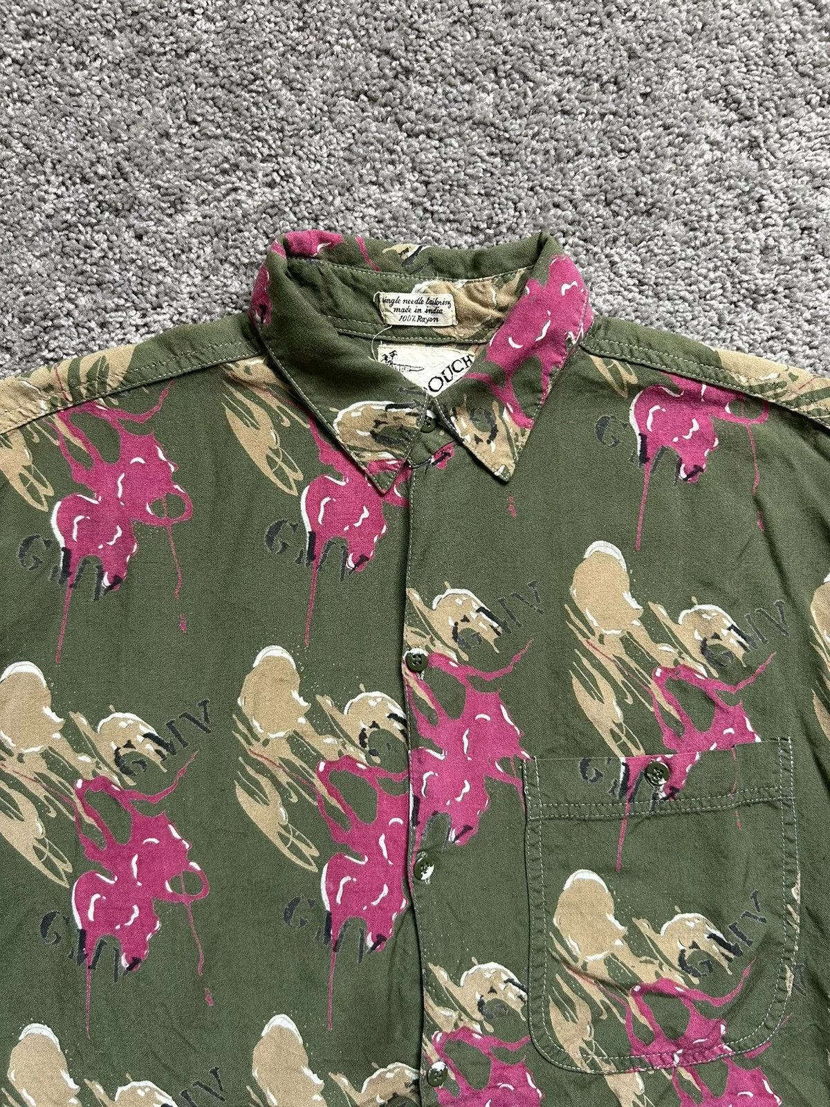 Vintage Shirts Button Ups Vintage 60s Rayon Button Up Single Needle Goouch India Green