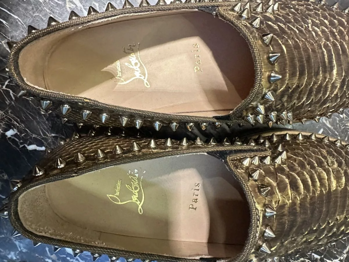 Christian Louboutin Slip Ons Christian Louboutin Gold Slip Ons