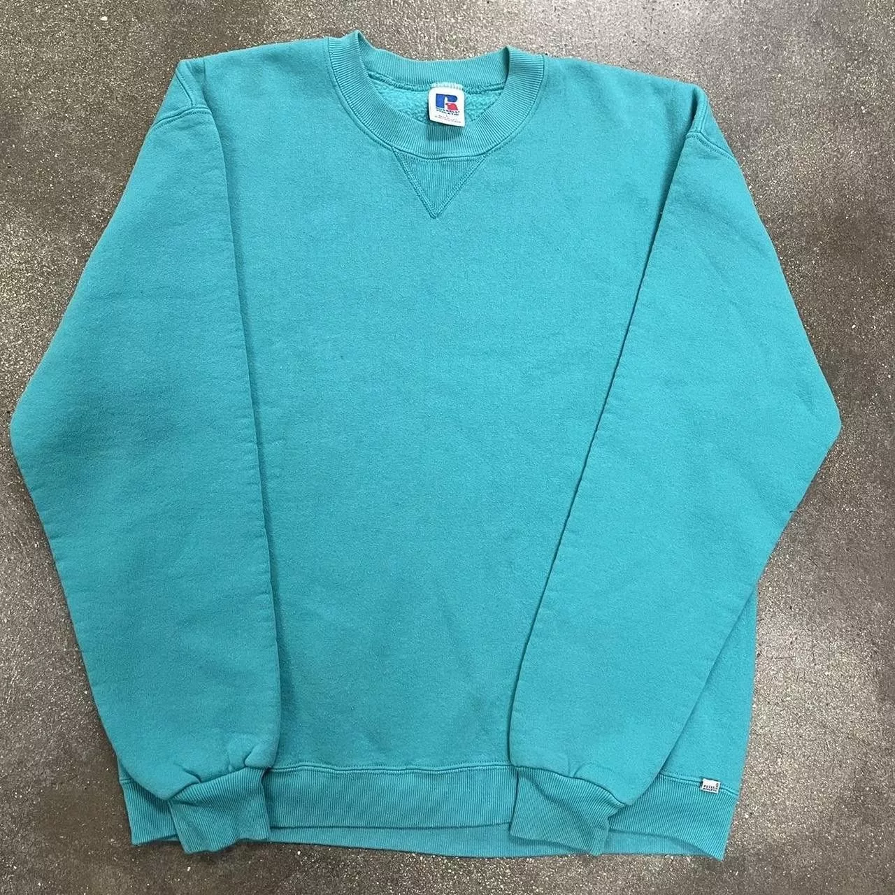 Russell Athletic Sweaters Knitwear VTG 90s Russell Athletic Turquoise Blank Sweatshirt Blue