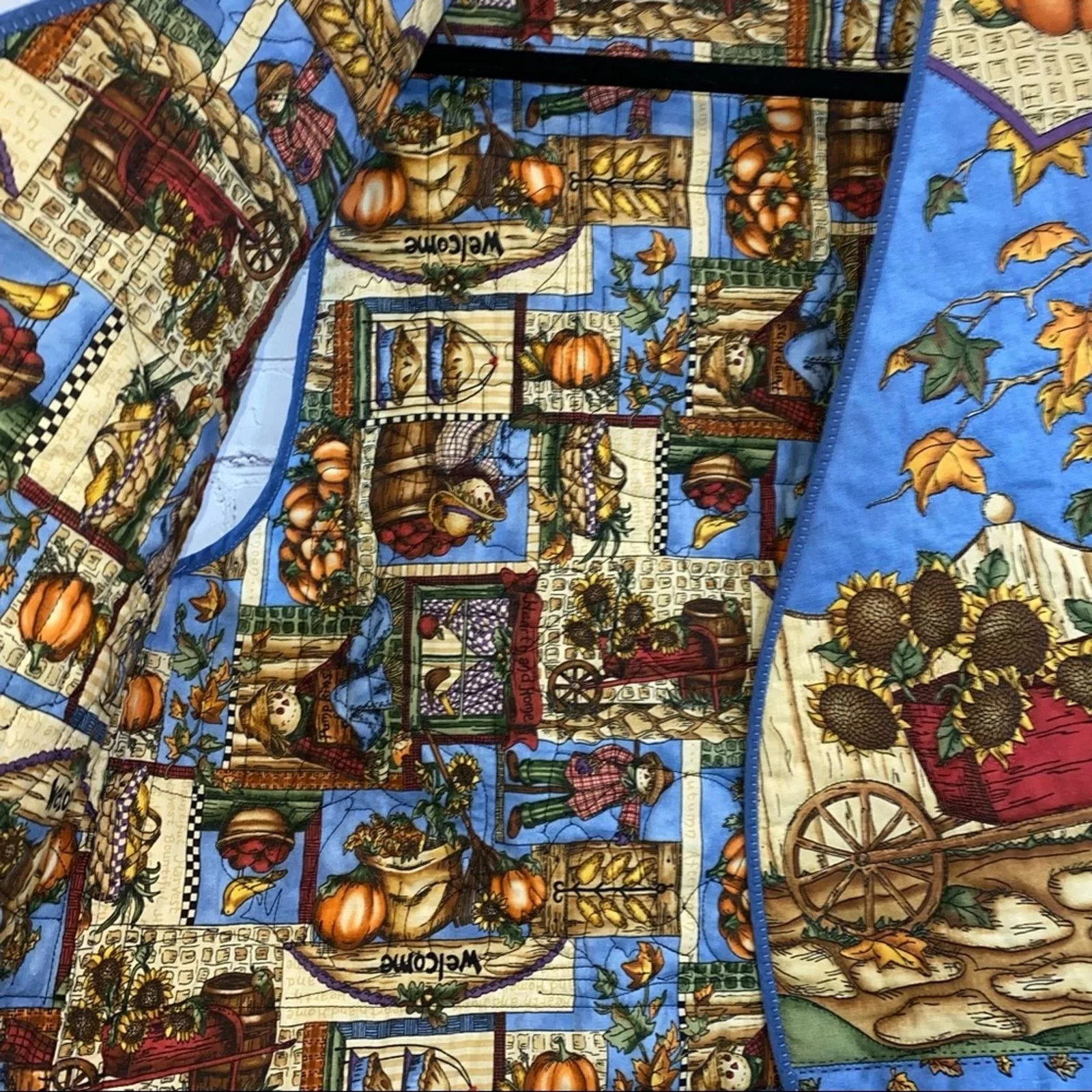 Handmade Vests Handmade Scarecrow Pumpkin Fall Reversible Vest Blue