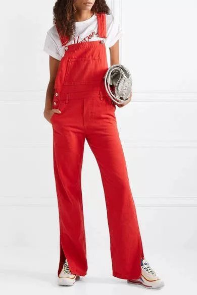 Designer Jumpsuits Designer × Ganni NWT GANNI RED DENIM OVERALLS Luxury