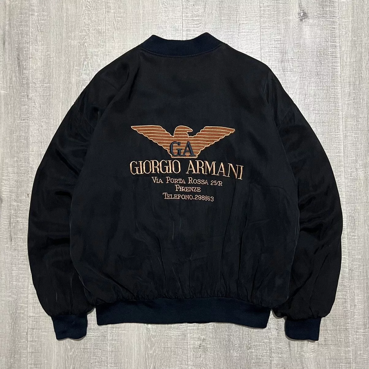 Giorgio Armani Light Jackets Giorgio Armani × Vintage Vintage Giorgio Armani Bootleg Reversible Bomber Silk Jacket Black