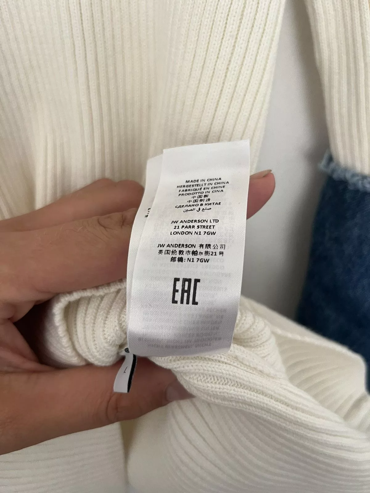 JW Anderson Sweaters JW Anderson J.W Anderson white rib top with denim sleeves