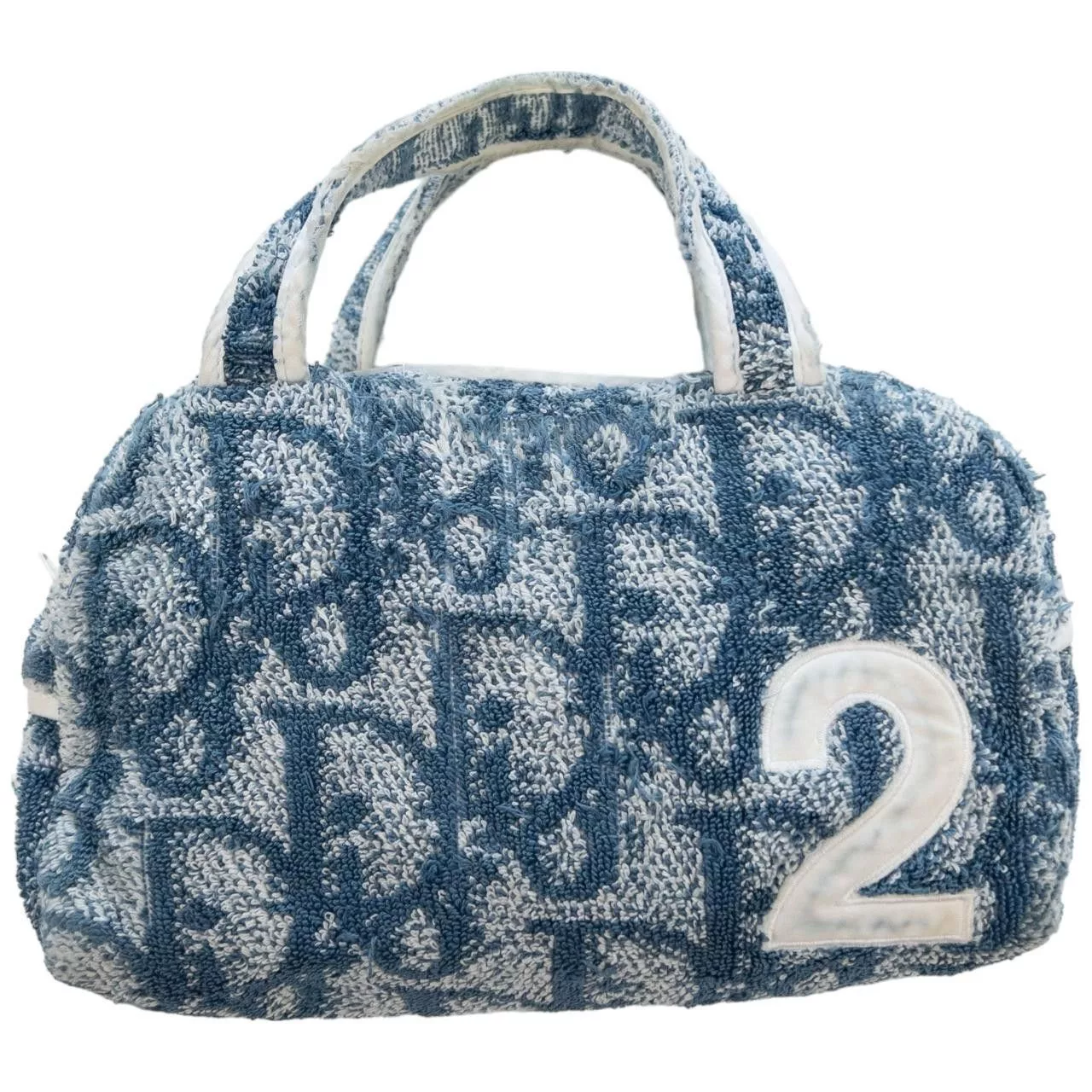Dior Handle Bags Vintage Dior Monogram Terry Cloth Hand Bag Blue