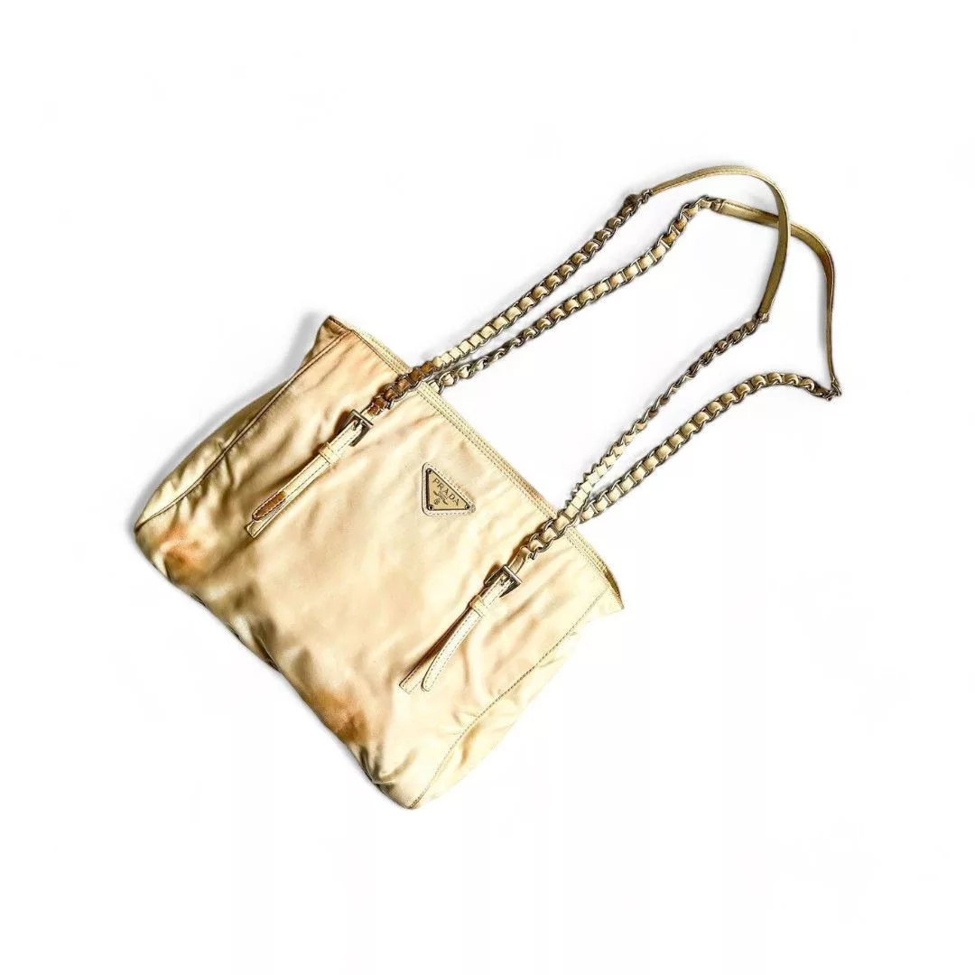 Prada Handle Bags Prada - Tesuto nylon chain tote bag shoulder bag Beige