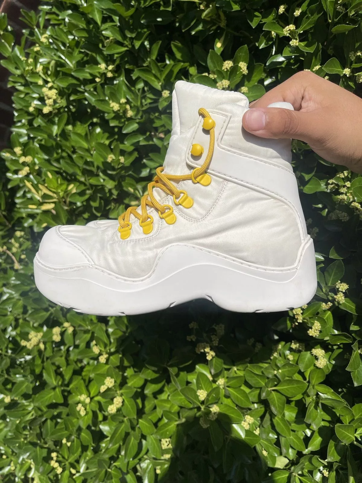 Bottega Veneta Boots Bottega Veneta Puddle Boot Bomber Lace Up Boots White