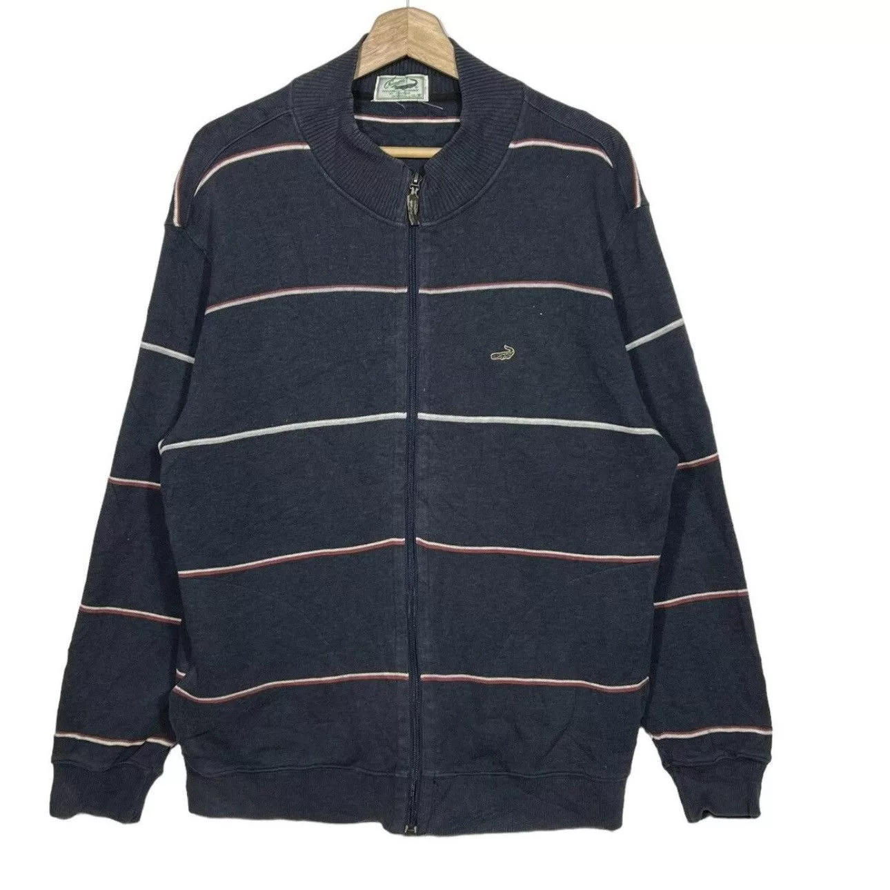 Lacoste Sweaters Knitwear Lacoste crocodile sweater small logo embroidered full zipper Blue