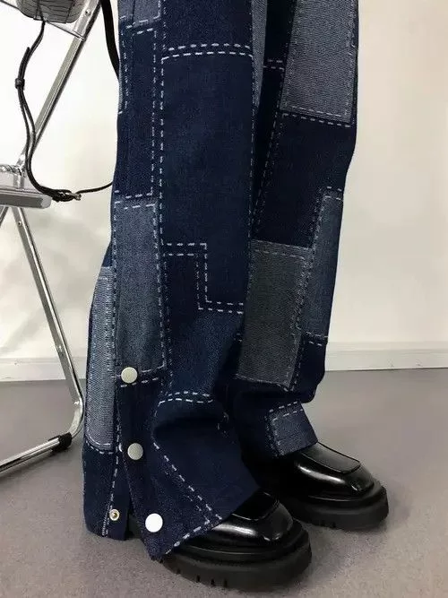 Other Jeans Other Vintage Patchwork Plaid Baggy Jeans Blue Avant-Garde