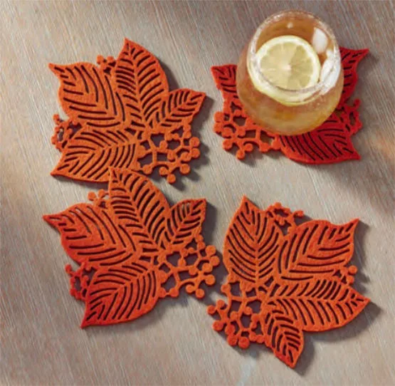 Terracotta Leaf Berry Coasters s/4