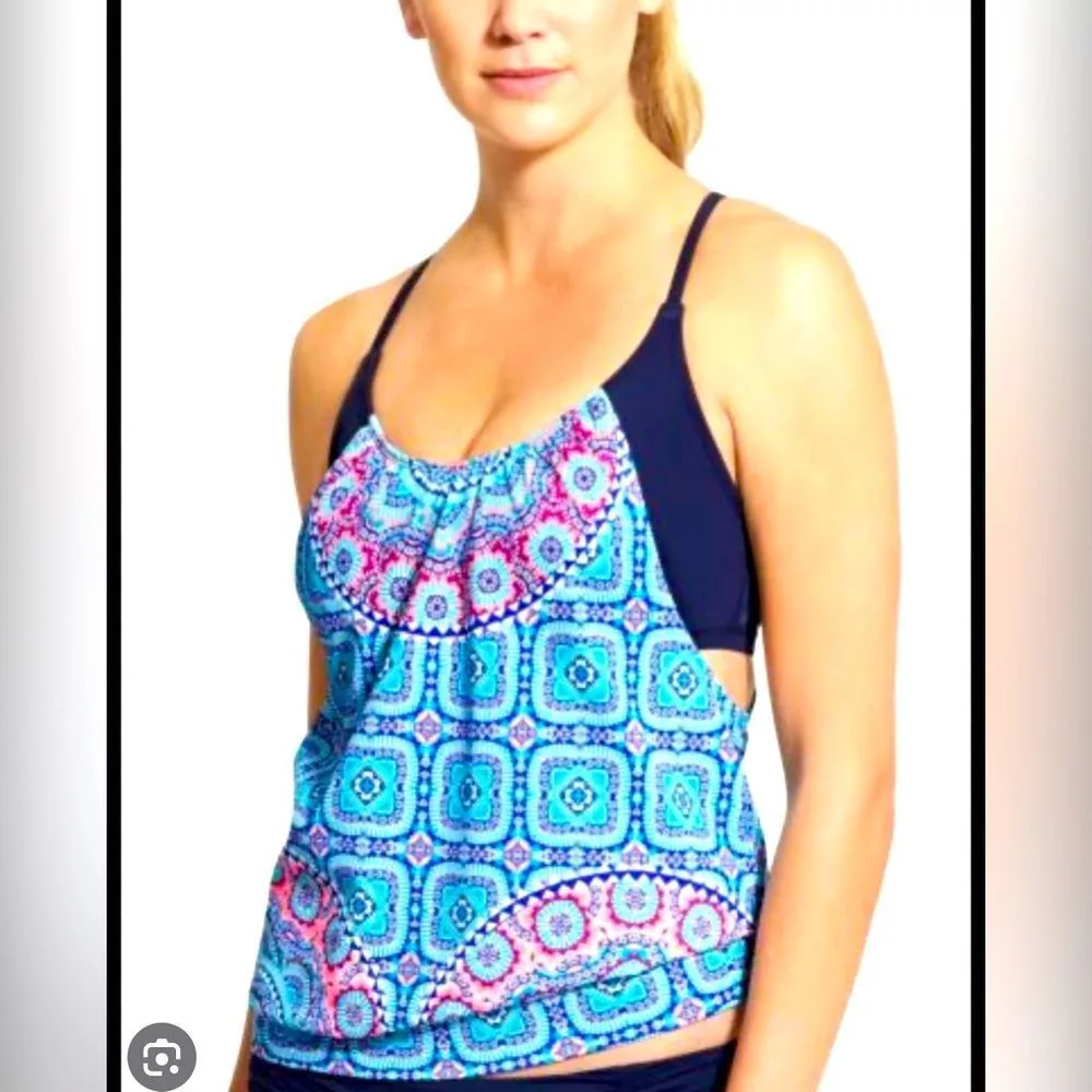 Athleta Tank Tops ATHLETA Swim Athleta Fiji Blousy Tankini Swim Top Size 36 B/ Blue