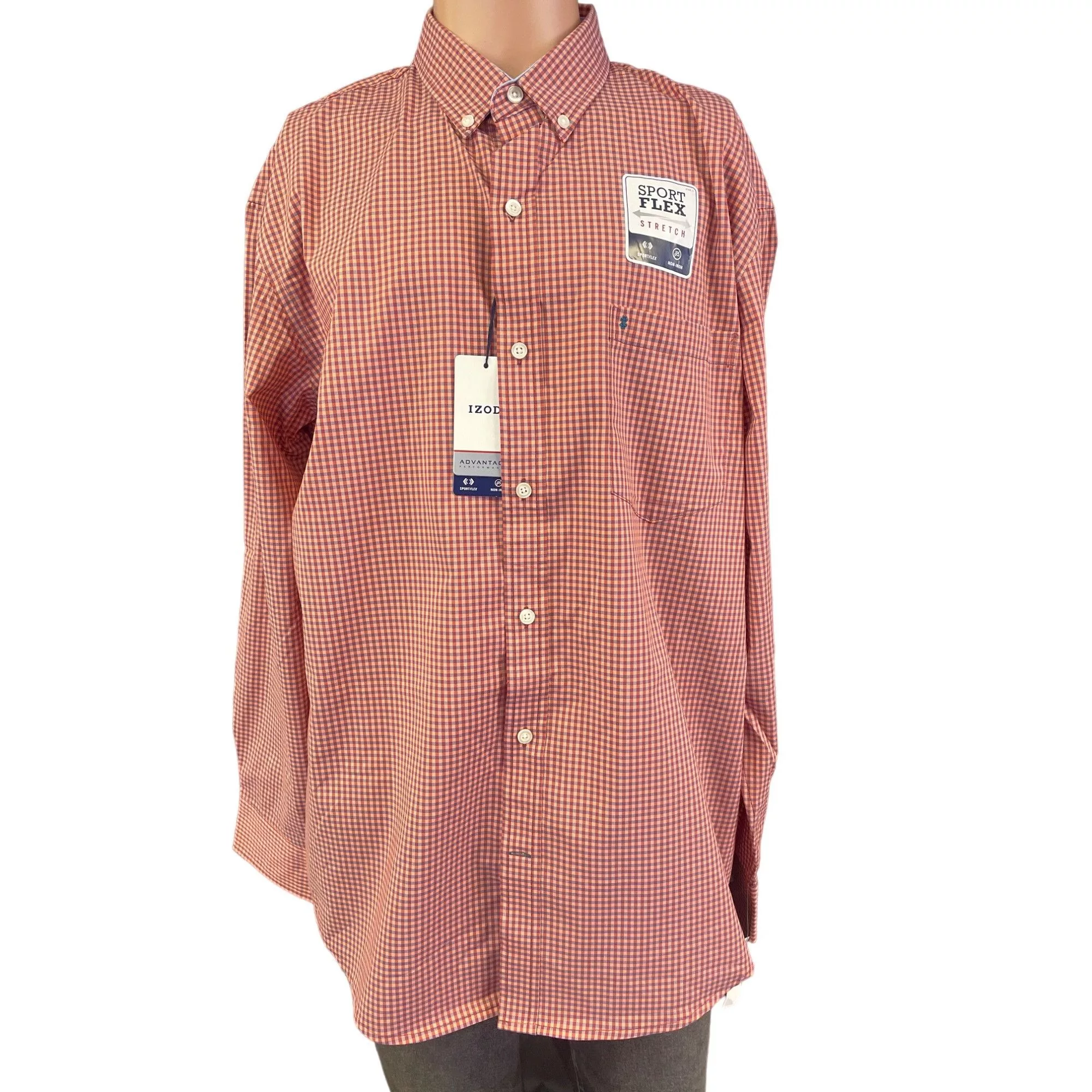 Izod Shirts Button Ups IZOD Men's Red Checkered Button up Shirt Long Sleeve Size L